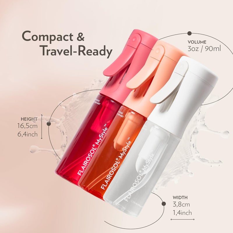 Flairosol MyStyle، زجاجة رذاذ للشعر - عبوة 3 زجاجات رذاذ صغيرة للسفر، رذاذ مائي فائق النعومة مستمر للوجه، تصفيف الشعر، صالون، تنظيف، جمال، تونر، ترطيب ومكياج، 3.04 أونصة / 90 مل - Image 5
